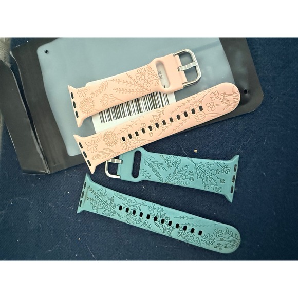 Unbranded Accessories - 2 Pack Flower Engraved Silicone Apple Watch Bands 38/40/41mm Pink Cactus Floral